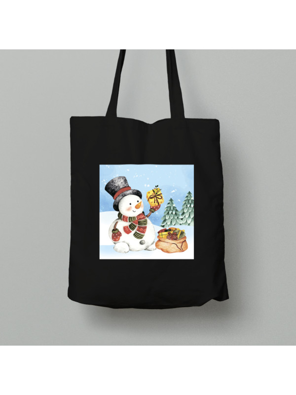 Екосумка шопер з бавовни 38х40см з новорічним принтом "Сніговик з мішком подарунків" (0211328)