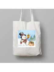 Екосумка шопер з бавовни 38х40см з новорічним принтом "Сніговик з мішком подарунків" (0211328)