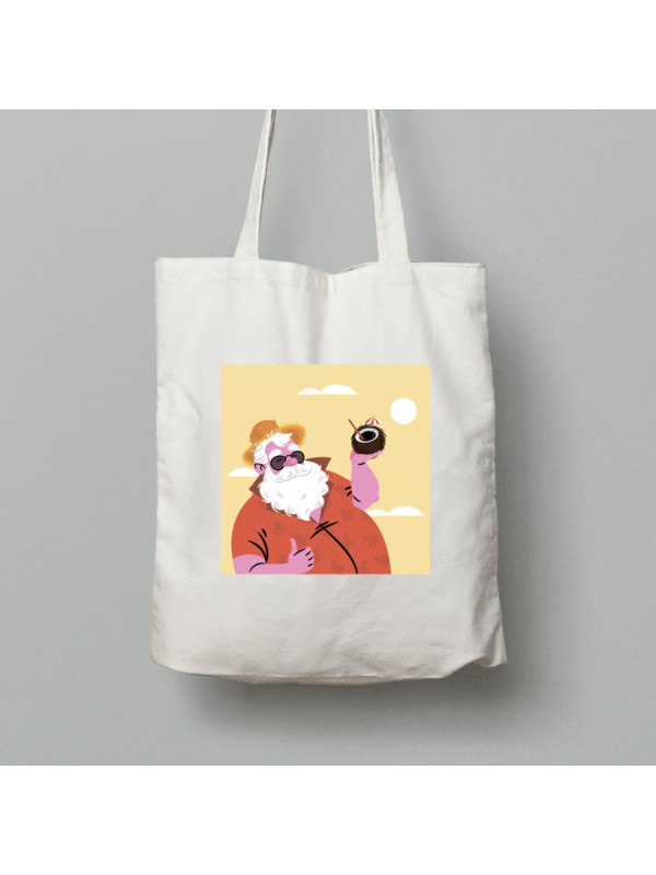 Екосумка шопер з бавовни 38х40см з новорічним принтом "Санта з коктейлем" (0211329)