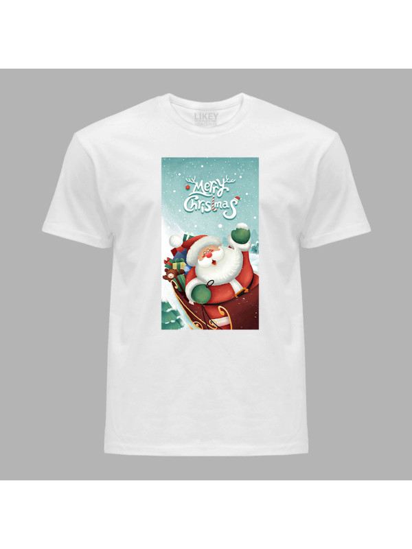 Новорічна футболка чоловіча з новорічним принтом "Санта вже мчить" Merry Christmas (0211330)