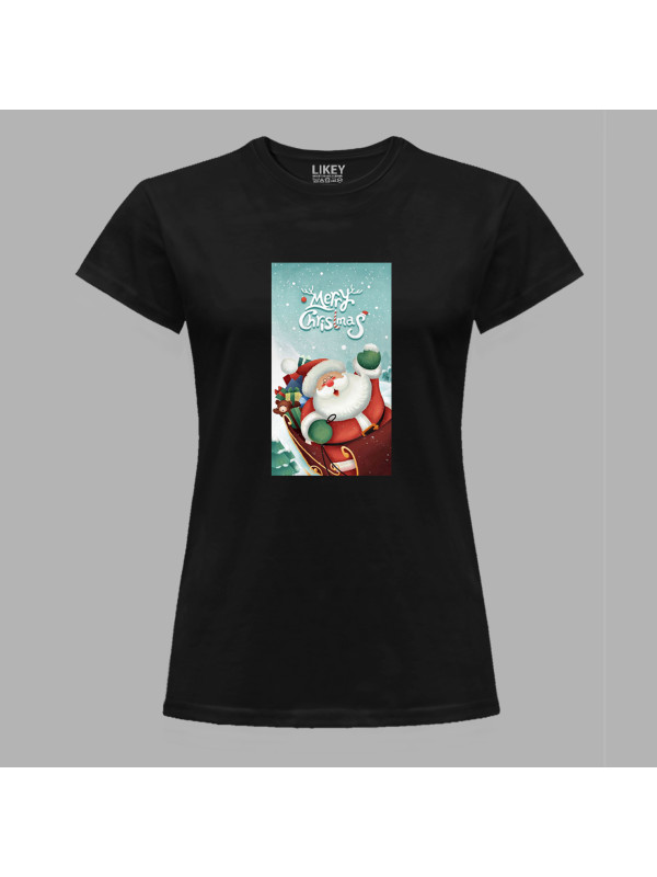 Новорычна футболка жіноча з новорічним принтом "Санта вже мчить" Merry Christmas (0211330)