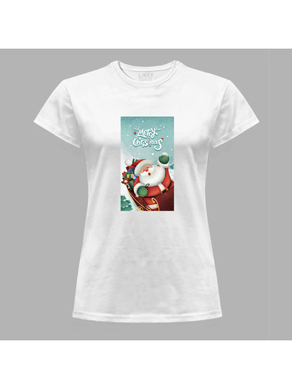Новорычна футболка жіноча з новорічним принтом "Санта вже мчить" Merry Christmas (0211330)