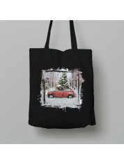Екосумка шопер з бавовни 38х40см з новорічним принтом "Різдвяна ялинка в авто" (0211332)