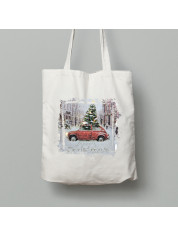 Екосумка шопер з бавовни 38х40см з новорічним принтом "Різдвяна ялинка в авто" (0211332)