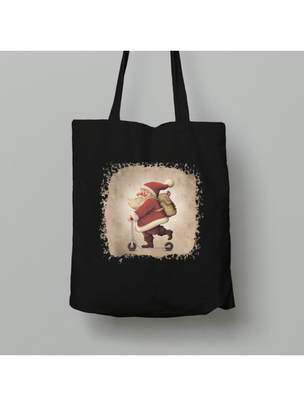 Екосумка шопер з бавовни 38х40см з новорічним принтом "Санта мчить на самокаті" (0211335)