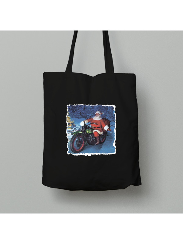 Екосумка шопер з бавовни 38х40см з новорічним принтом "Санта байкер" (0211338)