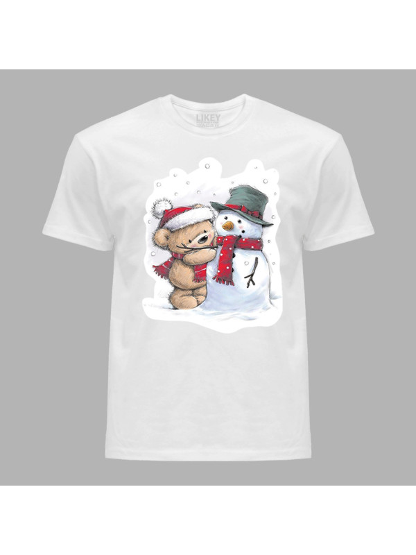 Футболка чоловіча з новорічним принтом "Ведмежа та сніговик" (0211340)