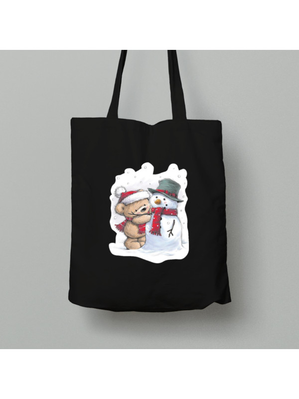 Екосумка шопер з бавовни 38х40см з новорічним принтом "Ведмежа та сніговик" (0211340)