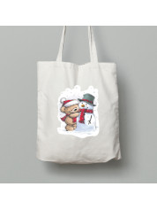 Екосумка шопер з бавовни 38х40см з новорічним принтом "Ведмежа та сніговик" (0211340)