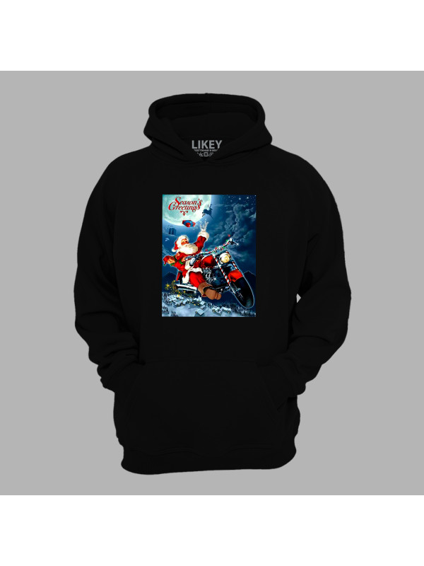 Худі на новий рік з новорічним принтом "Санта байкер у сезон подарунків" Merry Christmas (0211343)