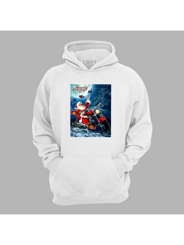 Худі на новий рік з новорічним принтом "Санта байкер у сезон подарунків" Merry Christmas (0211343)