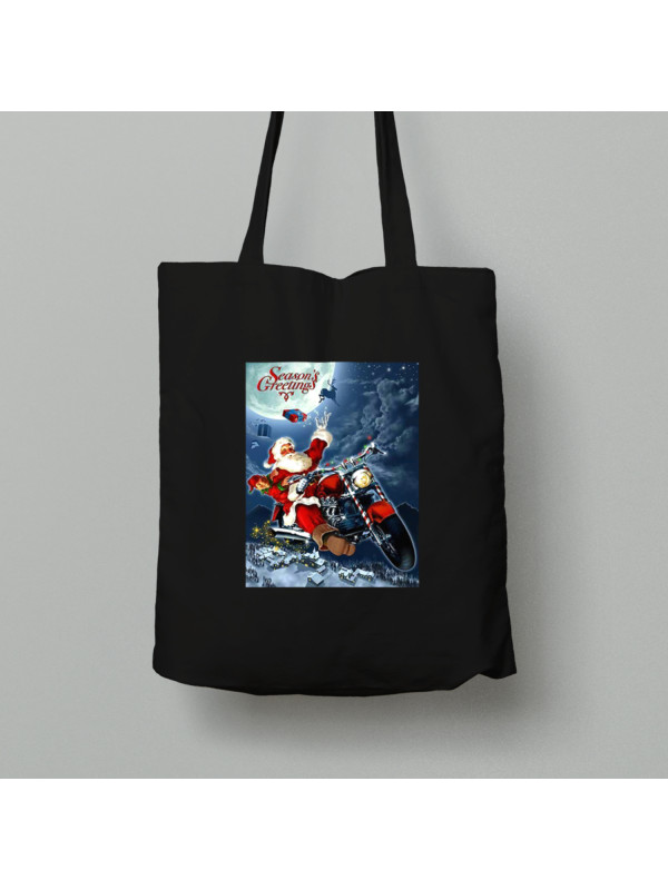 Екосумка шопер на новий рік з бавовни 38х40см з новорічним принтом "Санта байкер у сезон подарунків" Merry Christmas (0211343)
