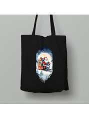 Екосумка шопер з бавовни 38х40см з новорічним принтом "Санта і різдвяний паровозик з подарунками" (0211344)