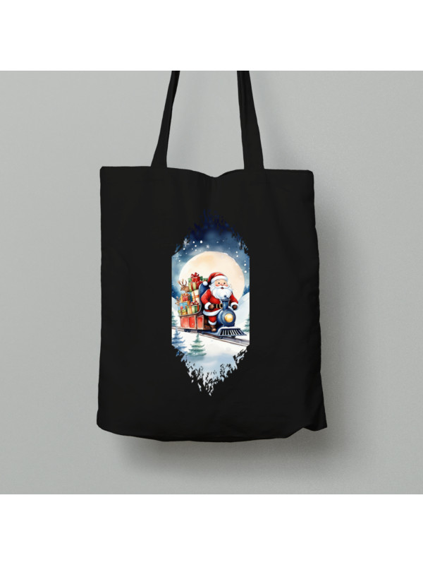 Екосумка шопер з бавовни 38х40см з новорічним принтом "Санта і різдвяний паровозик з подарунками" (0211344)