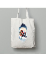 Екосумка шопер з бавовни 38х40см з новорічним принтом "Санта і різдвяний паровозик з подарунками" (0211344)