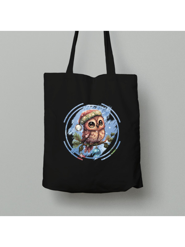 Екосумка шопер з бавовни 38х40см з новорічним принтом "Совеня на різдвяній ялинці" (0211346)