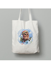 Екосумка шопер з бавовни 38х40см з новорічним принтом "Совеня на різдвяній ялинці" (0211346)