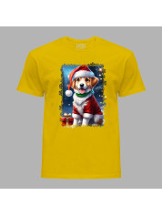 Новорічна футболка чоловіча з принтом "Песик Санти з подарунком" (0211347)