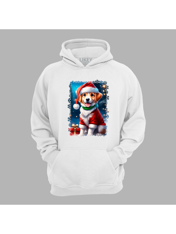 Новорічне худі з новорічним принтом "Песик Санти з подарунком" (0211347)