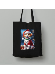 Екосумка новорічний шопер з бавовни 38х40см з новорічним принтом "Песик Санти з подарунком" (0211347)