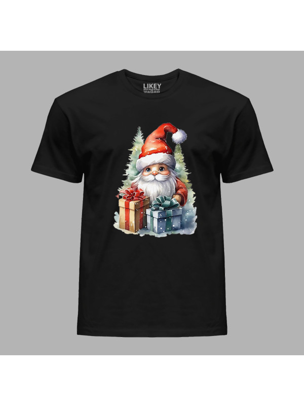 Футболка чоловіча з новорічним принтом "Маленький Санта з подарунками" (0211348)