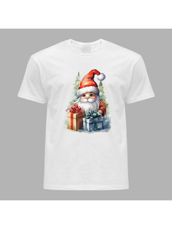 Футболка чоловіча з новорічним принтом "Маленький Санта з подарунками" (0211348)
