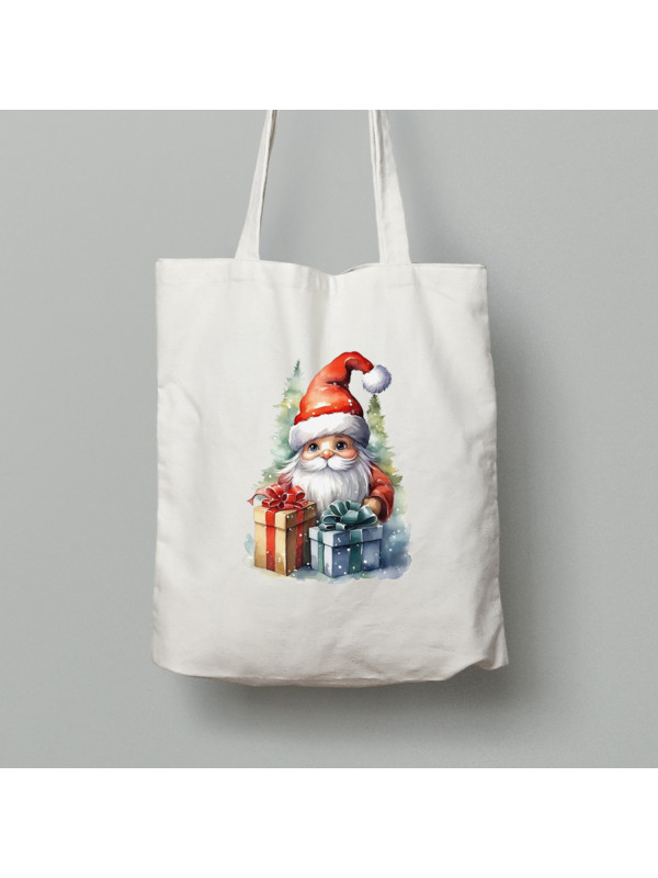 Екосумка шопер з бавовни 38х40см з новорічним принтом "Маленький Санта з подарунками" (0211348)