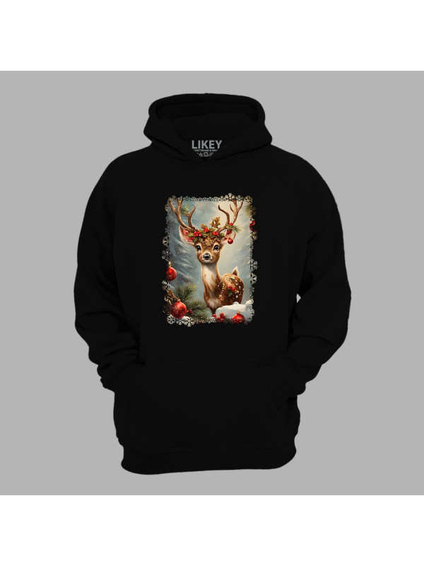 Худі з новорічним принтом "Олень та різдвяні іграшки" (0211349)