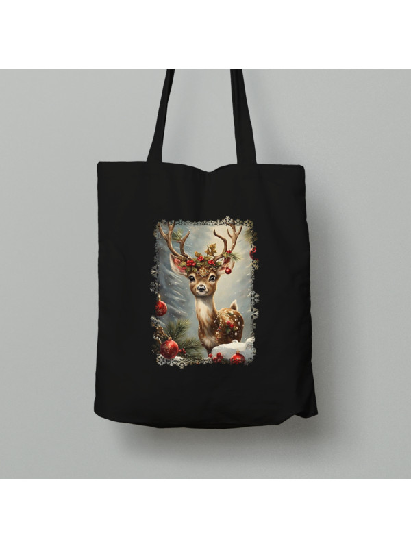 Екосумка шопер з бавовни 38х40см з новорічним принтом "Олень та різдвяні іграшки" (0211349)