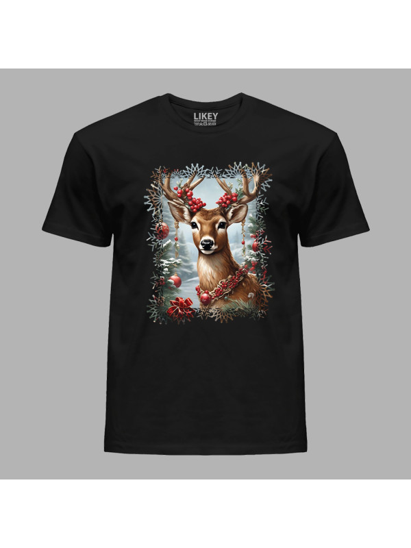 Футболка чоловіча з новорічним принтом "Олень в різдвяних іграшках" (0211350)