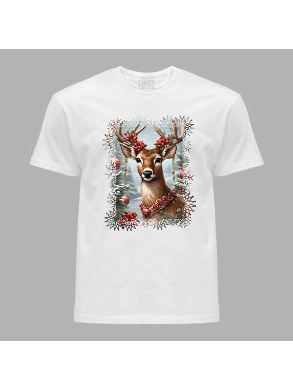 Футболка чоловіча з новорічним принтом "Олень в різдвяних іграшках" (0211350)