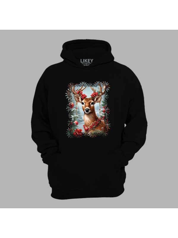 Худі з новорічним принтом "Олень в різдвяних іграшках" (0211350)