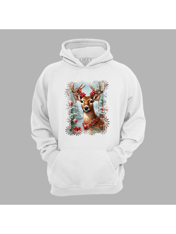 Худі з новорічним принтом "Олень в різдвяних іграшках" (0211350)