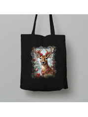 Екосумка шопер з бавовни 38х40см з новорічним принтом "Олень в різдвяних іграшках" (0211350)