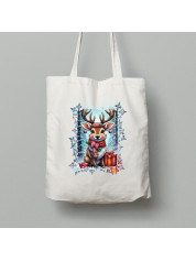 Екосумка шопер з бавовни 38х40см з новорічним принтом "Різдвяний оленятко з подарунками" (0211351)