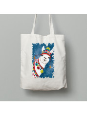 Екосумка шопер з бавовни 38х40см з новорічним принтом "Привіт, різдвяна лама" (0211352)