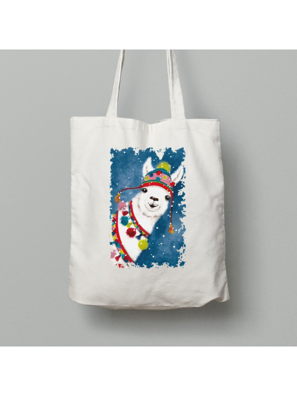 Екосумка шопер з бавовни 38х40см з новорічним принтом "Привіт, різдвяна лама" (0211352)