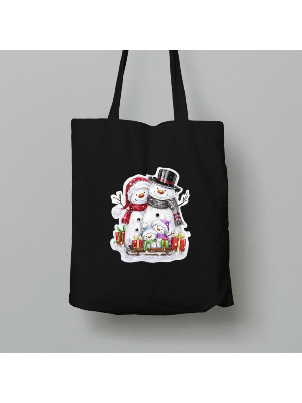 Екосумка шопер з бавовни 38х40см з новорічним принтом "Сім'я різдвяних сніговиків" (0211353)