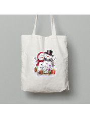 Екосумка шопер з бавовни 38х40см з новорічним принтом "Сім'я різдвяних сніговиків" (0211353)