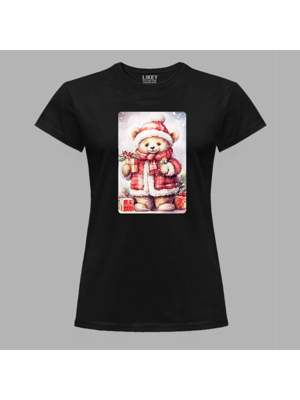 Футболка жіноча з новорічним принтом "Ведмежатко, тримай подарунок" (0211355)