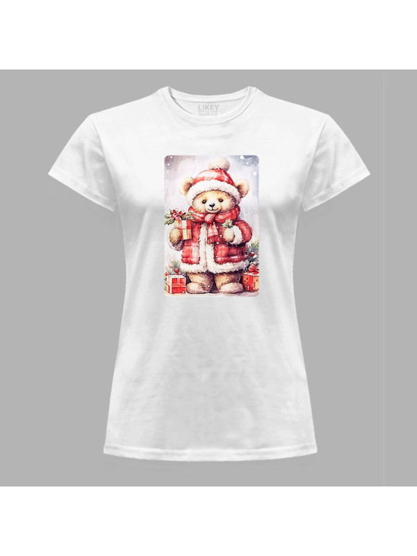 Футболка жіноча з новорічним принтом "Ведмежатко, тримай подарунок" (0211355)