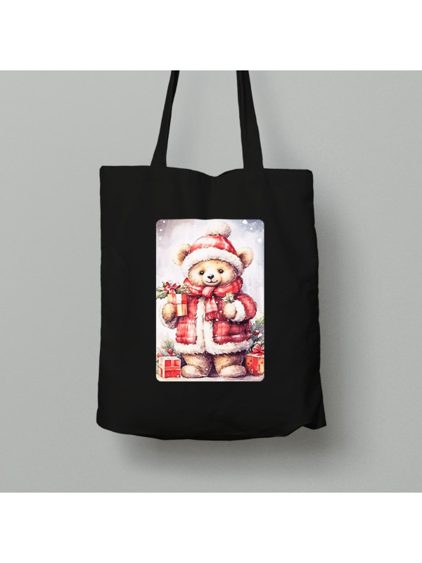 Екосумка шопер з бавовни 38х40см з новорічним принтом "Ведмежатко, тримай подарунок" (0211355)