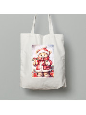 Екосумка шопер з бавовни 38х40см з новорічним принтом "Ведмежатко, тримай подарунок" (0211355)