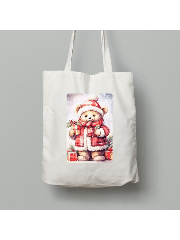 Екосумка шопер з бавовни 38х40см з новорічним принтом "Ведмежатко, тримай подарунок" (0211355)