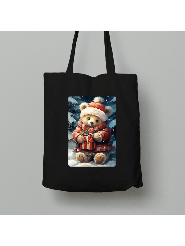 Екосумка шопер з бавовни 38х40см з новорічним принтом "Різдвяний ведмежатко з подарунком" (0211356)