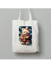 Екосумка шопер з бавовни 38х40см з новорічним принтом "Різдвяний ведмежатко з подарунком" (0211356)