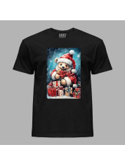 Футболка мужская с новогодним принтом "Медвежонок среди подарков" Merry Christmas (0211357)
