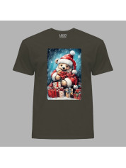 Футболка мужская с новогодним принтом "Медвежонок среди подарков" Merry Christmas (0211357)
