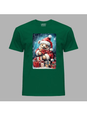 Футболка мужская с новогодним принтом "Медвежонок среди подарков" Merry Christmas (0211357)