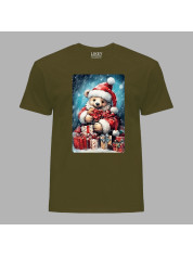 Футболка мужская с новогодним принтом "Медвежонок среди подарков" Merry Christmas (0211357)